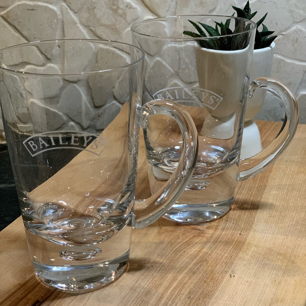BAILEYS | Set of 2 | Branded Clear Coffee Mugs | Bubble Base